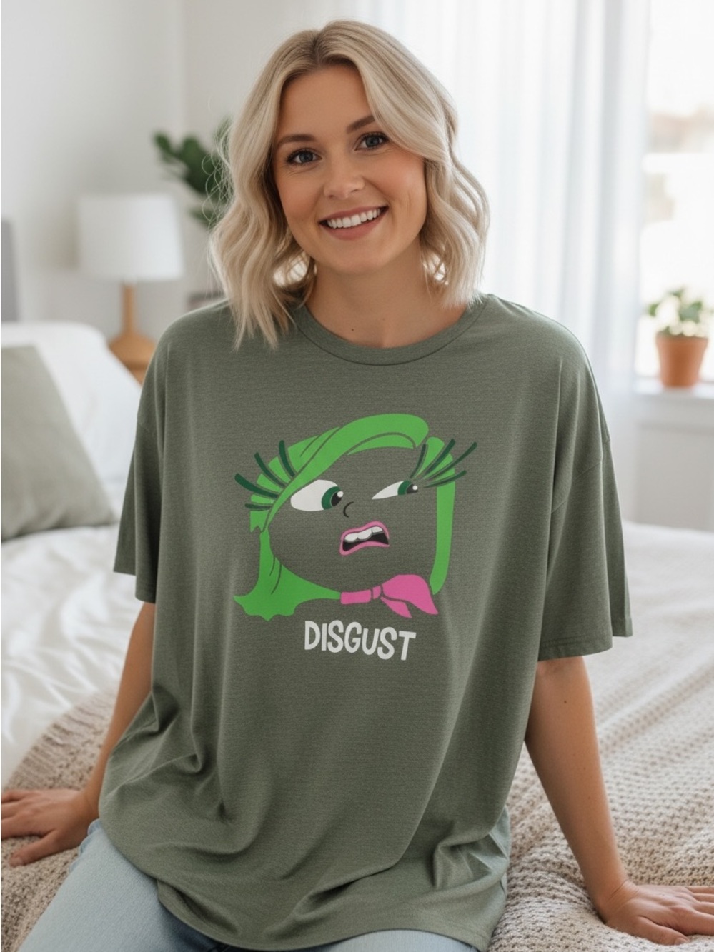 Gildan Olive Green Graphic Tee with Pink Accent